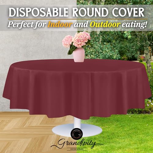 Grandipity Burgundy Plastic Table Cloth Disposable (6 Pk) 84in Round Tablecloth Premium Party Table Cloths Disposable - Perfect Table Cloth Round Cover for Any Table Up to 6 Feet - color: Burgundy, size: 84 inches Round