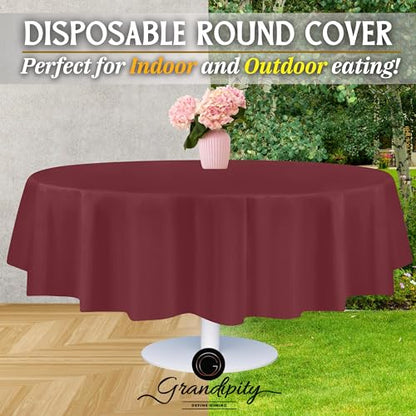 Grandipity Burgundy Plastic Table Cloth Disposable (6 Pk) 84in Round Tablecloth Premium Party Table Cloths Disposable - Perfect Table Cloth Round Cover for Any Table Up to 6 Feet - color: Burgundy, size: 84 inches Round