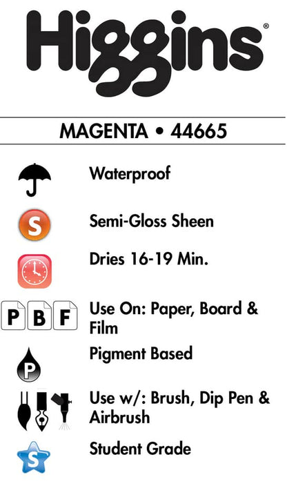 Higgins Pigmented Drawing Ink, Magenta, 1 Ounce Bottle (44665) - color: Magenta
