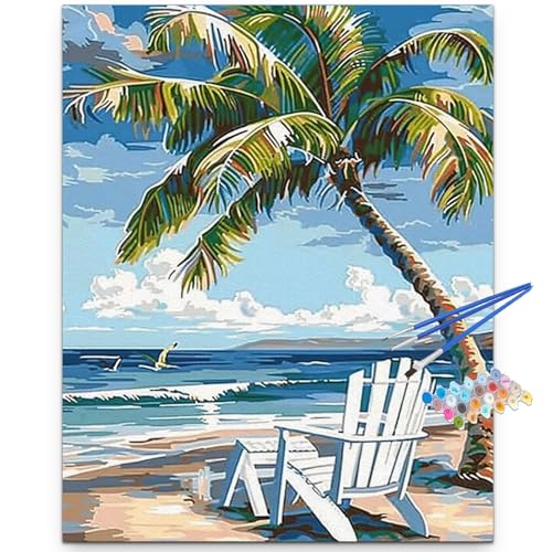 Artunion Beach Landscape Paint by Numbers Kit for Adults,Palm Tree Paint by Number Kits, DIY Oil Painting by Number Kits on Canvas Arts Craft for Home Wall Decor 16x20 Inch - color: ZXT-159
