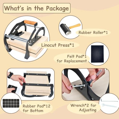 TOPOWN Linocut Printing Hand Lever Press Machine, Linocut Press Machine | A4, Black, For Linocut/Woodcut/Rubber Relief, Adjustable Print Thickness, Suitable for Beginners and Studios, Well-Built - color: Black