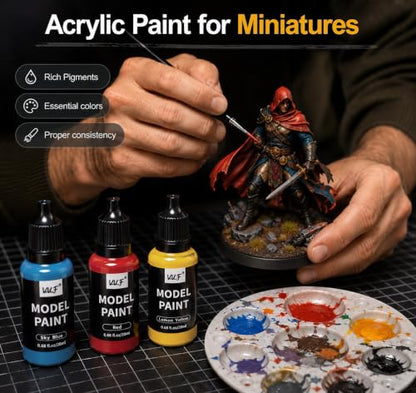 VVF 18 Colors Model Paint Set, Ready to Use Acrylic Miniature Paint | with 2 Metallic Colors, Plus 2 Thinners, Brush & Airbrush Compatible, for Miniatures, 3D Printed, Wargaming & Tabletop Games