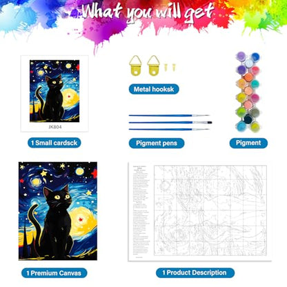 ZTOTZ Cats Paint by Number Kits for Adult,Black Cat Paining by Numbers Canvas, Kitten Adults' Paint-by-Number Kits Animal, 16x20 DIY Paints Numbers Kits Adults Starry Night - color: A-004-star cat