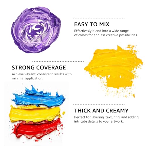ABEIER Bulk Acrylic Paint Set, 20 Colors x 8.45 oz, Non-Toxic | Rich pigments, Matte finish,Thick consistency, smooth blending, waterproof when dry, palette knife and sponge included - color: 20 Colors