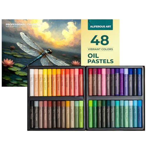 Oil Pastels - 48 Colors soft pastels for artists - oil pastel set - pastels art set - portfolio oil pastels professional - pastels art supplies for kids - pastel kit - style: Use by Professional