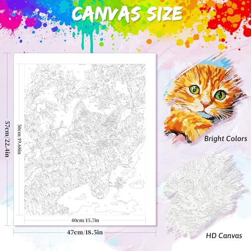 Yunnuo Paint by Numbers Kit for Adults-Cat on the Tree,DIY Animal Paint-by-Number Kits for Beginner,Flower Paint by Number on Canvas,Suitable for Decoration & Gift(16'W x 20'L) - color: A-001-tree cat