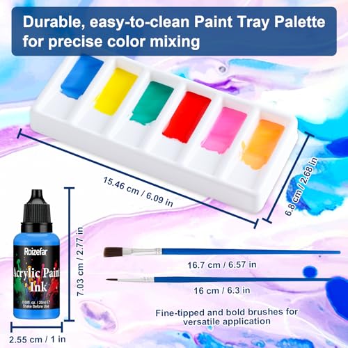 Acrylic Paint Ink Set, 16 Colors Liquid Acrylic Paint for DIY | 2 Brushes & 1 Palette, Drawing Ink Set, Artists Inks, Ideal for Pouring Art, Mixed Media Projects (20 ml/0.68 fl oz)