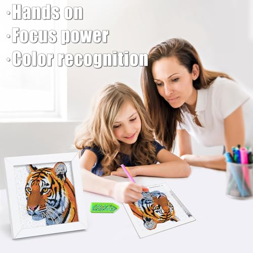 geesfayan Diamond Art Kits for Kids,6 Inch DIY Gem Art Painting with 7 Inch Frame, Complete Starter Kit for Beginners, Creative Arts & Crafts Gift for Girls & Boys (Tiger) - color: Tiger