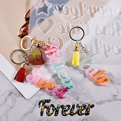 ZQYSIING Alphabet Resin Molds, Set of 2 Blessing Alphabet Keychain Molds | Conjoined Alphabet Silicone Molds for Epoxy Resin Casting, DIY Crafting Letter Keychain Bag Charms Jewelry Pendant - color: 2PCS Blessing Letter Molds