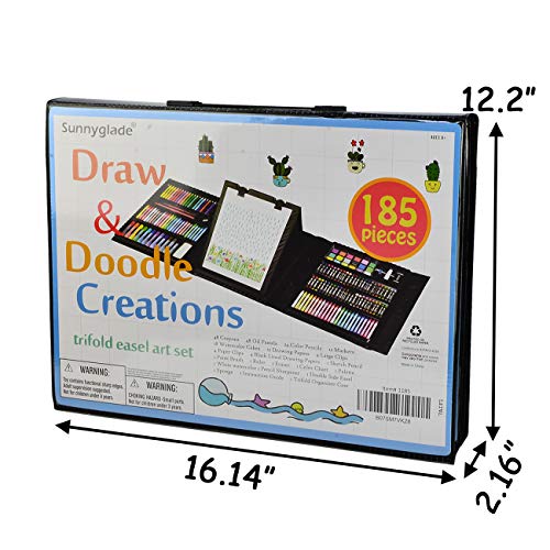 Sunnyglade 185 Pieces Double Sided Trifold Easel Art Set Art Supplies Black - color: multi-color