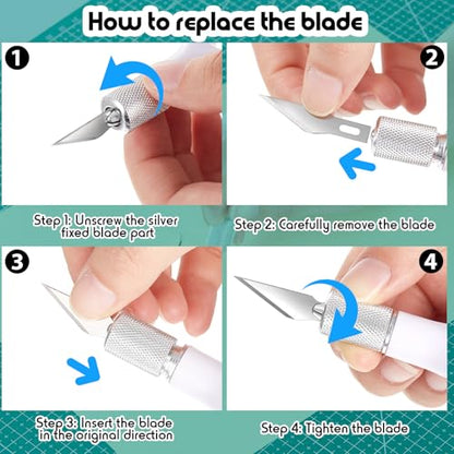 Lasnten 4 Pack Fingertip Craft Knife 4.2 In Detail Knife with Blades, White | Ergonomic Hobby Knife Handle with Finger Grip Cutting Tool for Precision Cutting and Trimming