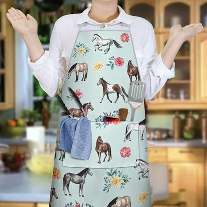 Apron with 2 Pockets,Kitchen Chef Artist Aprons for Cooking Gardening Baking Painting, Waterproof Apron 33" x 27" - color: Horse