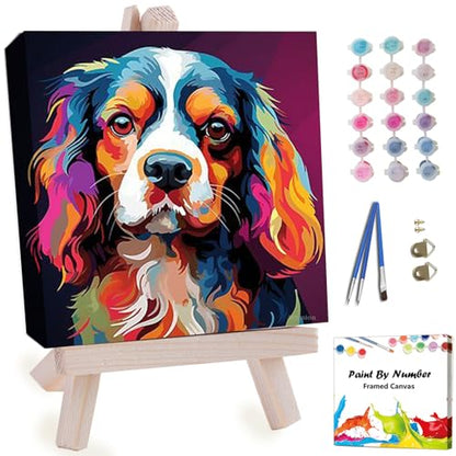 Artunion Framed Paint by Numbers Kit for Adults Beginners & Kids Ages 8-12,Cavalier King Charles Spaniel Paint by Number with Frame,Dog Animal Paint by Numbers Kit on Canvas 10 * 10 Inch Without Easel - color: ZXT-382-F