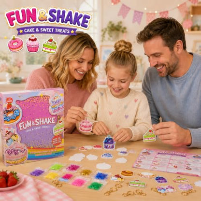 DIY Glitter Craft Kit with Keychains - Mess-Free Arts and Crafts for Kids Ages 4-8, Fun Shake-It Activity, Creative Travel Toys, Party Favors & Birthday Gifts for Girls 4-9 - color: Purple-Pink