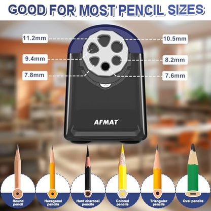 AFMAT PSX2 Heavy Duty Electric Pencil Sharpener, 6 Holes, Classroom Sharpener for 6-11mm Pencils, Auto Stop, Super Fast, Save Pencils, School Teacher Must Have Pencil Sharpeners Plug in, Blue - color: Blue