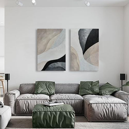 Art Hand-Painted Modern Abstract Oil Painting Textured Canvas Mural Home Wall Art Deco 36x24 inches x2 - color: Yi046