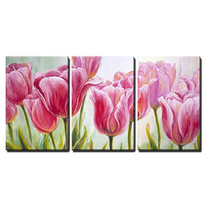 wall26 - 3 Piece Canvas Wall Art - Tulips, Oil Painting on Canvas - Modern Home Art Stretched and Framed Ready to Hang - 16"x24"x3 Panels - color: Artwork - 09, size: 24" x 16" x 3 Panels