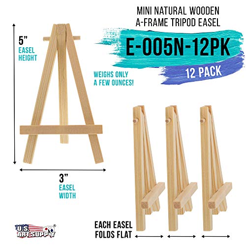 U.S. Art Supply 5" Mini Easel (12 Pack) - Natural Wooden A-Frame Tabletop
