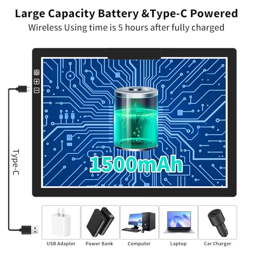 HIUKCOLED Rechargeable A4 Light Pad, Battery Powered Light Board with Carry Bag, Built-in Top Clip＆Stand, Stepless Dimmable＆6-Level Brightness Adjustable, Wireless LED Tracing Box for Weeing Vinyl - style: A4 Clip with Bag
