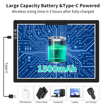 HIUKCOLED Rechargeable A4 Light Pad, Battery Powered Light Board with Carry Bag, Built-in Top Clip＆Stand, Stepless Dimmable＆6-Level Brightness Adjustable, Wireless LED Tracing Box for Weeing Vinyl - style: A4 Clip with Bag