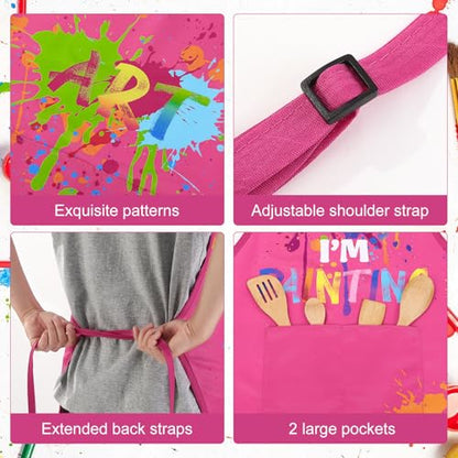 3 Pcs Painting Artist Apron with 2 Pockets, Colorful Artist Smock, Adjustable Painting Aprons for Adults - color: Rose Pink