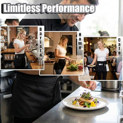 TOSHE Waist Apron 3 Pockets Waterdrop Resistant Cotton Server,Chef,Waitress - color: 2-pack-black