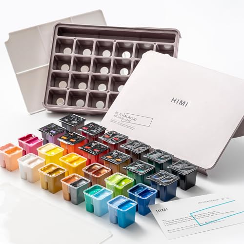 HIMI Twin Cup Jelly Acrylic Paint Set, 48 Colors 12g, High Viscosity, Blendable, Paints on Rocks Crafts Canvas Wood, Fabric, Ceramic & Stone, Art Craft Paints Gifts for Artists Beginners & Painters - color: 48colors