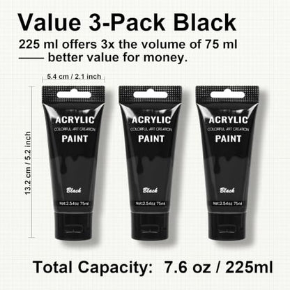 YULL 7.6 oz / 225 ml Matte Black Acrylic Paint Tubes, Thick Opaque Waterproof Black Paint for Wood/Canvas/Metal/Ceramic/Plastic/Wall, Non-Toxic Water-Based Washable Indoor/Outdoor Craft Paints - color: Black (Matte)