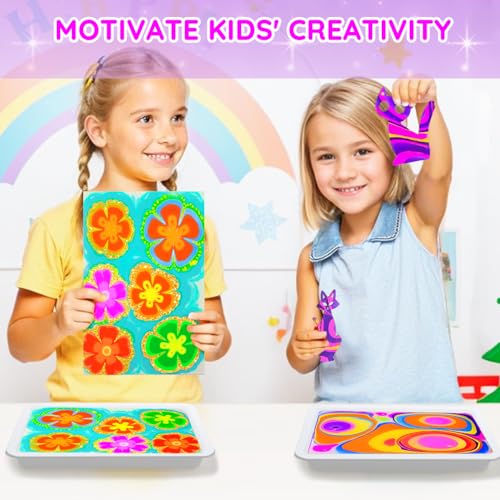 MOMUSE Water Marbling Paint Kit for Kids Dual Trays, Painting Craft Kits | Metallic Gold Marble Painting Kit, 6 7 8 9 10 Girls Birthday Gifts Present,Creative Arts & Crafts for Kids