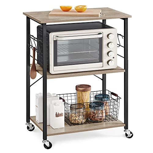 VASAGLE Kitchen Shelf on Wheels, 23.6 Inches Serving Cart with 3 Shelves - color: Heather Greige + Ink Black, size: 23.6"W x 35"H, style: Shelf