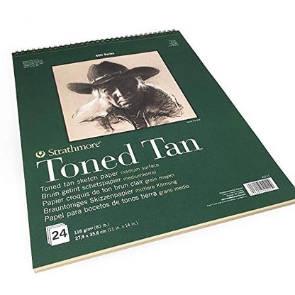 Strathmore 400 Series Wire Bound Toned Sketch Pad, 80 lb. Paper, 11 X 14 inches, Tan, 50 Sheets (412-11) - size: 11x14