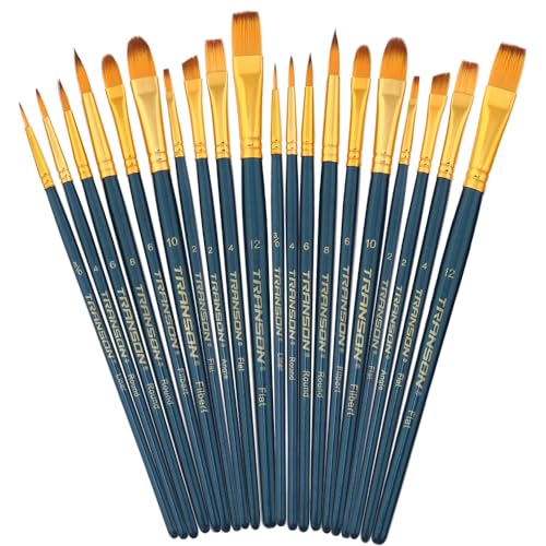 Transon 20pcs Bulk Artist Painting Brush Set for Acrylic Watercolor Gouache Hobby Craft Face Rock Painting Green Black - color: Green Black
