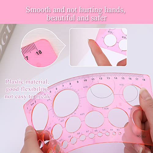 LOKUNN Circle Template for Drawing, Pink Circle Stencil Templates | Ruler Quilling Tool, Round Hole Ruler Tool, Circle Stencils for Painting, Plastic Circle Measuring Templates for Office Home - color: 1 pcs pink