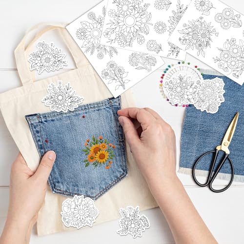 Water Soluble Stabilizer Embroidery Pattern - Sunflower Letter Stick & Stitch Embroidery Paper Wash Away, Flower Hand Sewing Patterns for T-Shirt Bag Towel (4 Sheets) - style: Flower130
