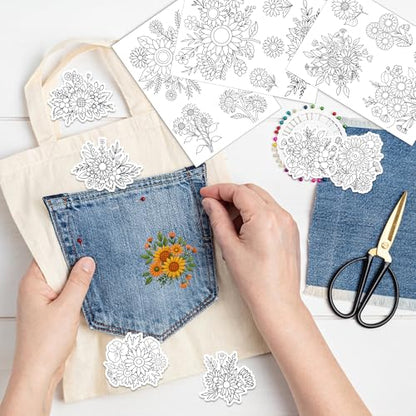 Water Soluble Stabilizer Embroidery Pattern - Sunflower Letter Stick & Stitch Embroidery Paper Wash Away, Flower Hand Sewing Patterns for T-Shirt Bag Towel (4 Sheets) - style: Flower130