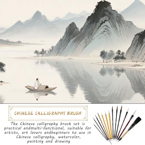 Chinese Calligraphy Brush Set with Roll-Up Bamboo Holder-13 Pieces