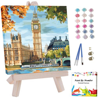 Artunion Framed Paint by Numbers Kit for Adults Beginners & Kids Ages 8-12,Big Ben Paint by Number with Frame,London City Paint by Numbers Kit on Canvas 10 * 10 Inch Without Easel - color: ZXT-241-F
