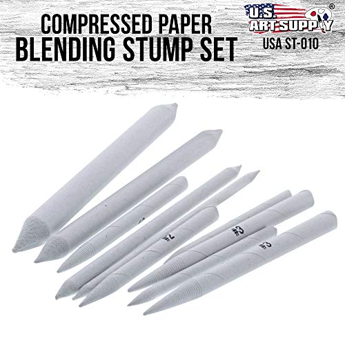 US Art Supply 10 Piece Artist Blending Stump and Tortillion Art Blenders | Pencil, Charcoal, Graphite, Colored Pencils