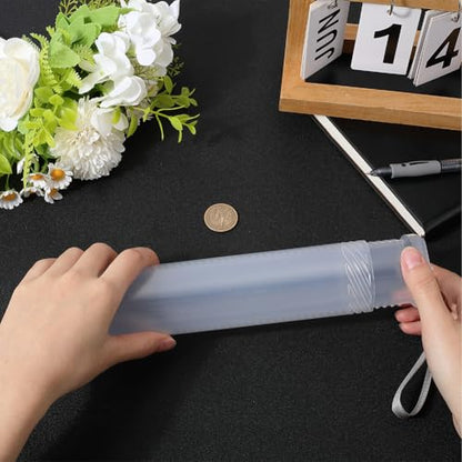 GORGECRAFT Extendable Plastic Brush Case Clear Long Paint Brushes Pen Pencil Tube Container Storage Organizer Holder with Carrying Lanyard for Paintbrush Drawing Makeup Artist Travel Supplies