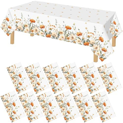 FuWeave 12 Pcs Fall Floral Tablecloth Disposable Plastic Table Covers Thanksgiving Autumn Harvest Wildflower Waterproof Tablecloths for Autumn Thanksgiving Birthday Party Decor, 54 x 108 Inch - style: Autumn Floral