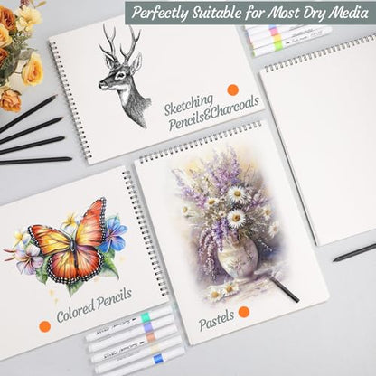 12 Pack Sketch Books 9 × 12 in, Top Spiral, 30 Sheets, Acid Free Paper | 100gsm Paper, Hardcover with Rigid Backboard, Lay-Flat Top Spiral, for Pencil, Charcoal, Ink & Sketching - color: Light Cyan, size: 9 × 12Inch（12 Pack）