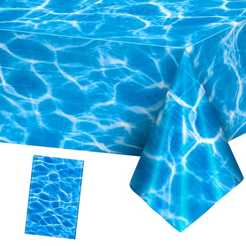 1 Piece Ocean Tablecloth - Under The Sea Ocean Waves Table Cloths, Plastic Rectangle Blue Water Print Table Cover for Beach Pool Birthday Party Decorations Tables Decor Supplies Favors, 108 x 54 Inch - color: Blue-1 Pcs