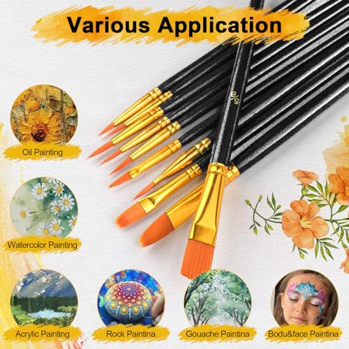 Acrylic Paint Brushes Set, 240Pcs Round Pointed Tip Artist Paintbrushes for Acrylic Painting Oil Watercolor Canvas Boards Rock Body Face Nail Art, Halloween Pumpkin Ceramic Crafts Supplies，Black - color: Black, size: 24 Pack