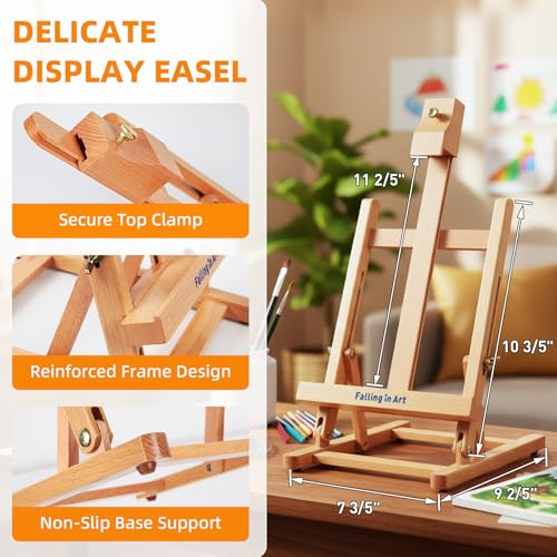 Kids Tabletop Easel Set, Portable Art Easel Painting Kits | 52 Pcs Wooden Easel for Painting Canvases, Including 12 Colors Acrylic Paints, 10 Paintbrushes and 4 Canvas Panels, Yellow - color: Yellow