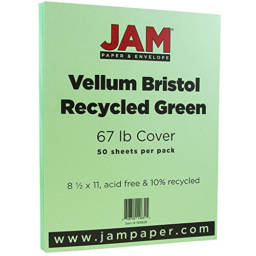 JAM Paper® Vellum Bristol Cardstock - 8.5" x 11" - 67 lb Green - 50/Pack - color: Green, size: 8.5" x 11"