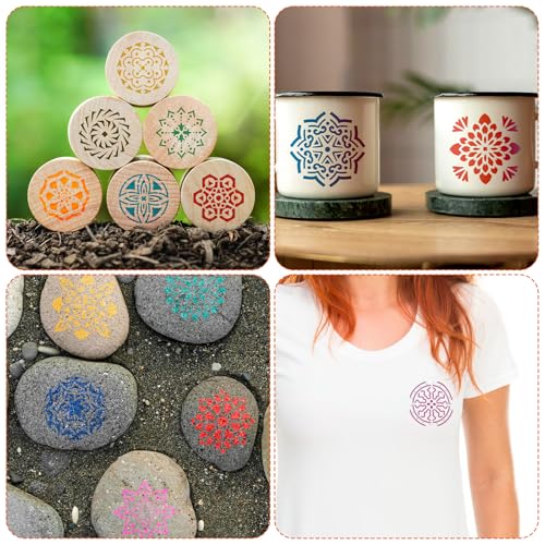 60pcs Mandala Stencils for Painting, Mandala Dotting Templates (Style 1) | 2x2 Inch Reusable PET Crafts Art Drawing Stencil for Rocks Wood Furniture Canvas Fabric Decoration DIY Projects - style: C
