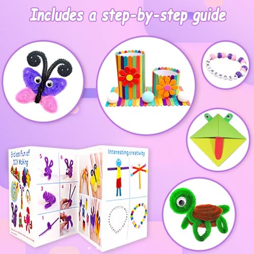 VLUSSO 3000Pcs DIY Arts and Crafts Supplies Kit for Kids - Kids Craft Kits Art Supplies Material Set with Pipe Cleaner All in 1 Crafts Activity Gifts Toys for Girls Boys Age 4-6, 6-8, 8-12 Years - size: 3000pcs
