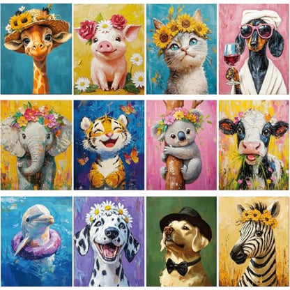 Sherr 12 Pcs Pre Drawn Canvas for Adults,Flower Animals,8 x 10 Inch - size: 8 x 10 Inch, style: Flower Animals
