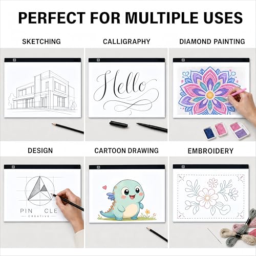 A2 Large Tracing LED Light Pad Kits for Diamond Art, Sketching, Painting - Adjustable Brightness, Sketching, Tracing - USB Powered DIY Diamond Art Light Box with Bead Storge Container, Pens, Clips - size: A2 Kit