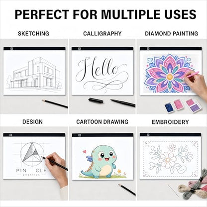 A2 Large Tracing LED Light Pad Kits for Diamond Art, Sketching, Painting - Adjustable Brightness, Sketching, Tracing - USB Powered DIY Diamond Art Light Box with Bead Storge Container, Pens, Clips - size: A2 Kit